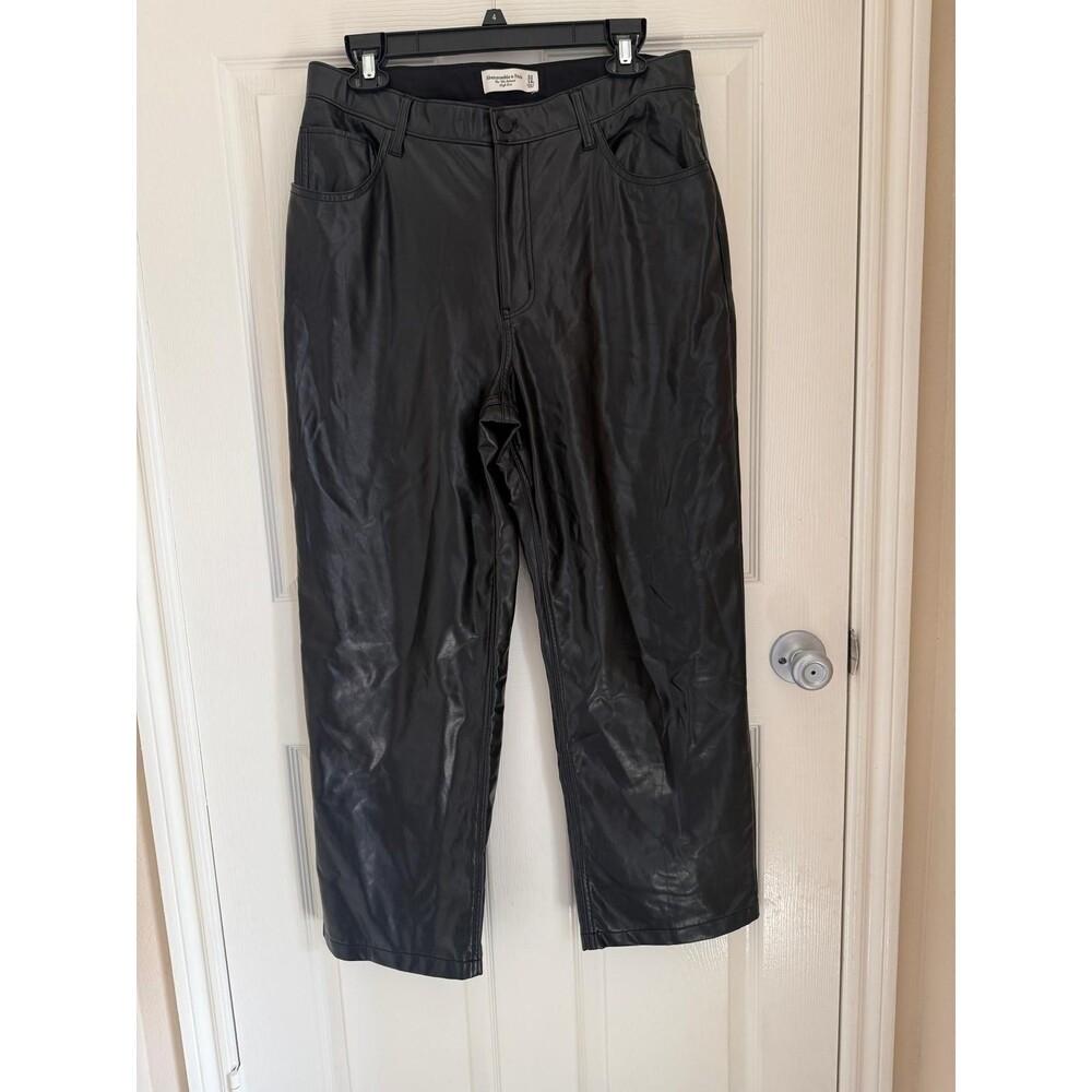 Y2K Abercrombie Fitch Womens Black Faux Leather 90s Relaxed Pants Size 32